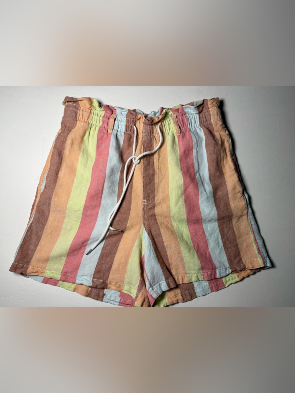 Gap Linen Blend Pastel Stripe Pull-on Shorts Women’s Medium Drawstring Pockets